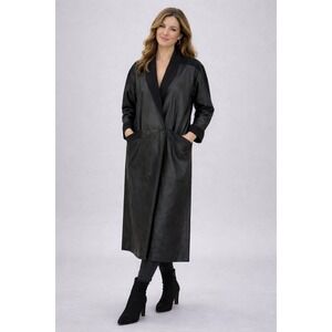 VTG‎ Learsi Womens Coat M Black Leather Suede Trench Goth Streetwear Grunge